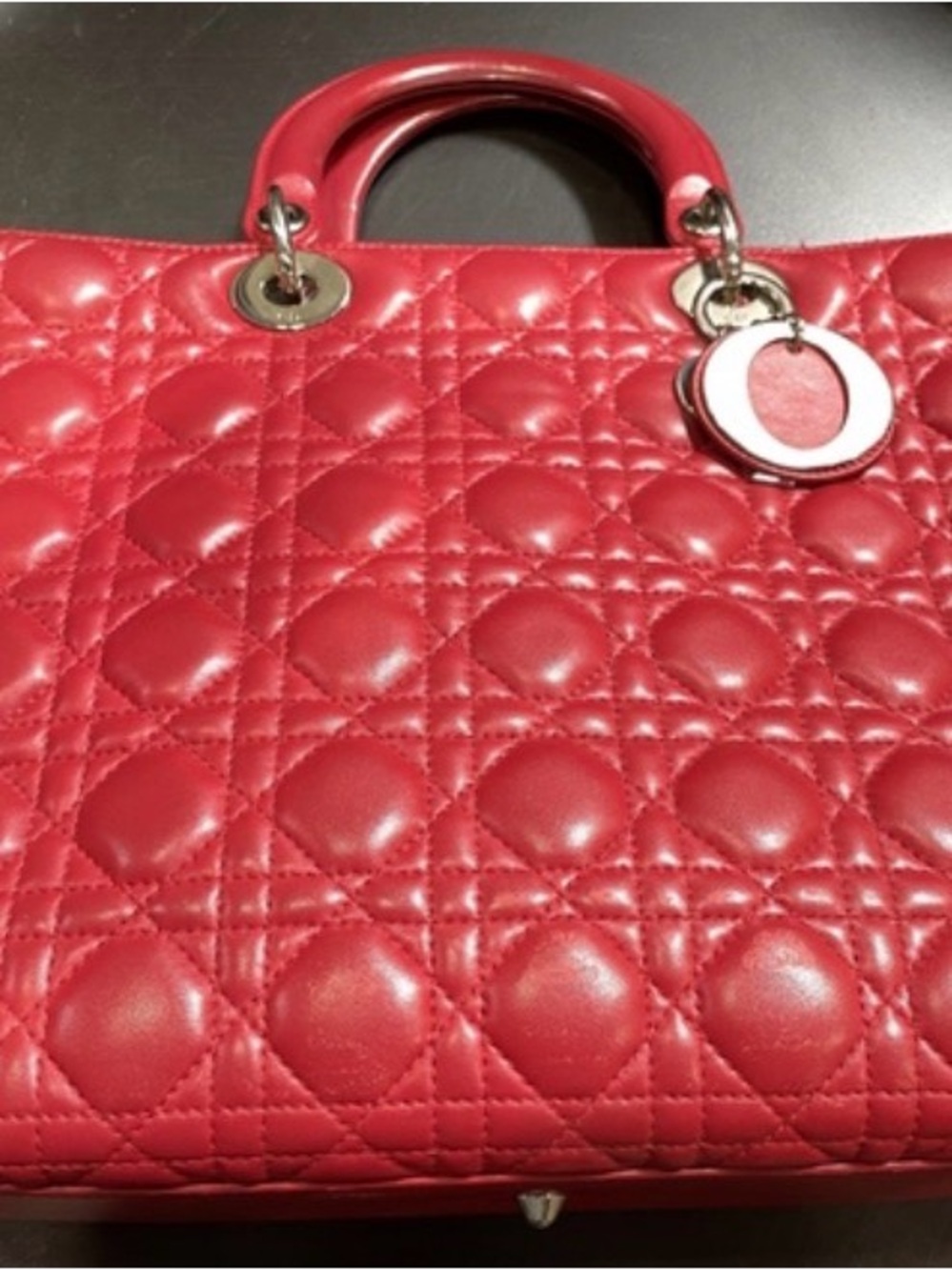 Dior Red Quilted Leather Satchel with Charm